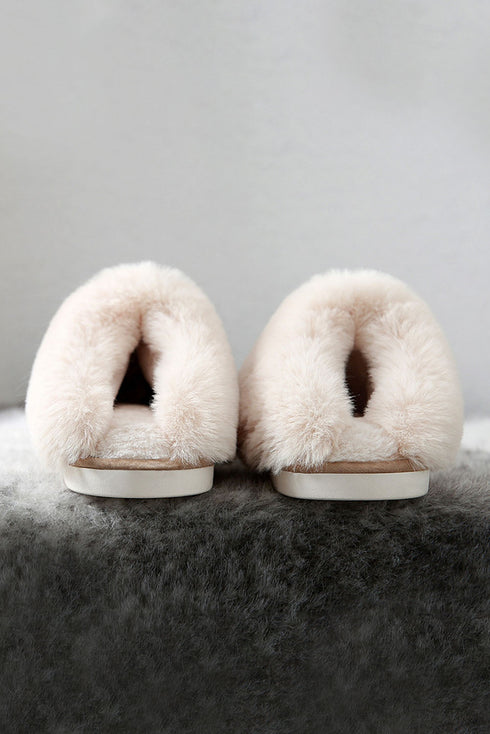 Faux Suede Plush Lined Cut And Sew Detail Slippers