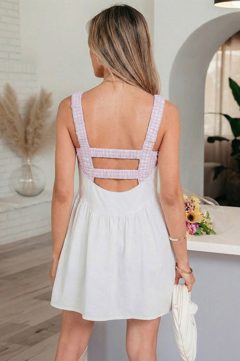 Faux Two Piece Gingham Contrast Patchwork Loose Mini Dress