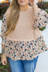 Faux Two Piece Waffle Knit Floral Patchwork Top