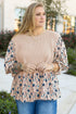 Faux Two Piece Waffle Knit Floral Patchwork Top