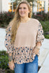 Faux Two Piece Waffle Knit Floral Patchwork Top
