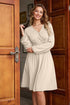 Faux Wrap V Neck Long Sleeve Elegant Mini Dress