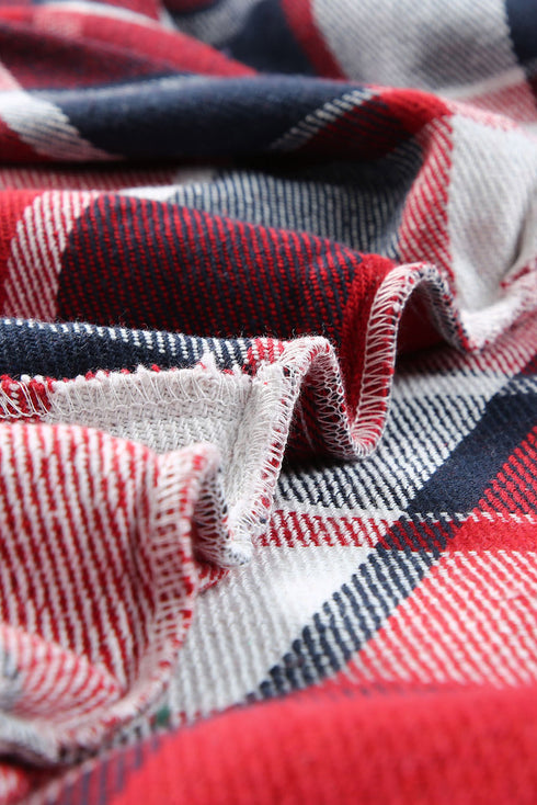 Casual Hooded Button Front Plaid Print Shacket