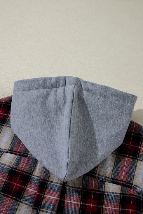 Plaid Print Chest Pocket Button Down Hooded Shacket