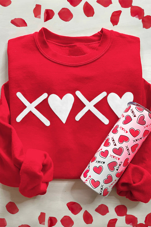 Heart Graphic Crew Neck Pullover Long Sleeve Sweatshirt