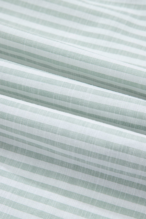 Striped Split Neck Roll Tab Sleeve Pocketed Shirt Dress