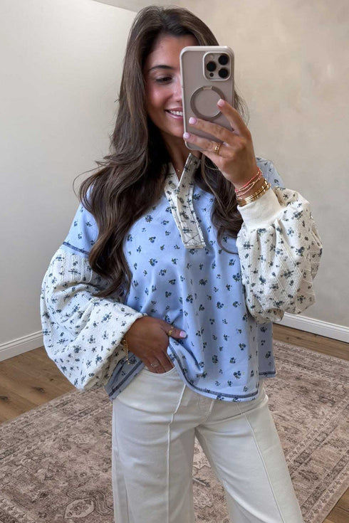 Seamed Floral Print Southern Belle Long Sleeve Top