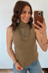 Western Ribbed Knit High Neck Sleeveless Waist Slim Fit Sweater Vest