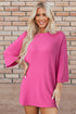 Solid Ribbed Loose Tunic Top And Slim Short Sets