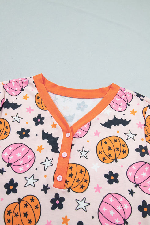 Allover Pumpkin Print Long Sleeve Coordinated Lounge Set