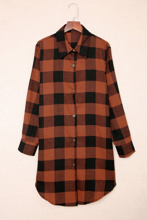 Turn Down Collar Casual Plaid Print Shacket