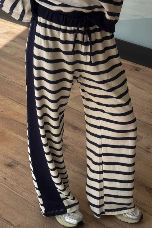 Striped Relaxed Long Sleeve Top Drawstring Pant Set