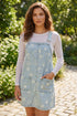 Retro Denim Floral Print Overall Mini Dress