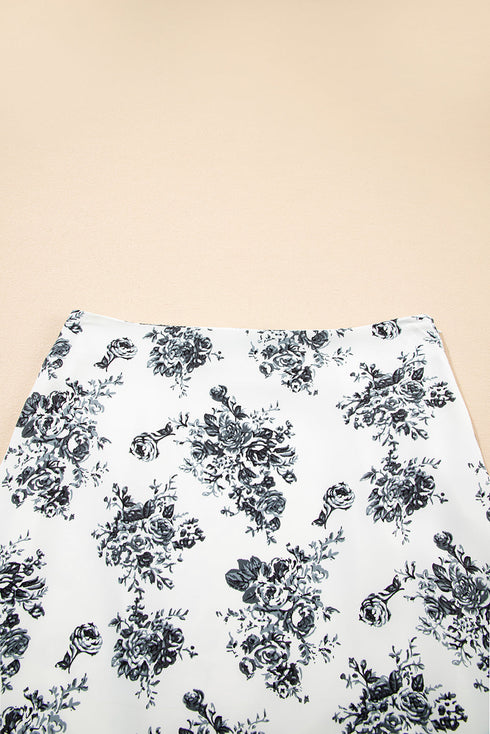 Bohemian Floral Print High Waist Ruffle Split Maxi Skirt