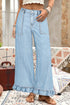 Elastic Waist Ruffled Wide Leg Denim Pants