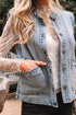 Scalloped Trim Patch Pocket Button Front Denim Vest