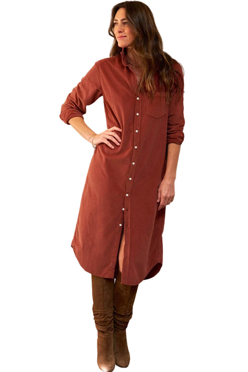 Long Sleeve Button Down Corduroy Midi Dress