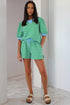 Stripe Patchwork Puff Sleeve Matching Short Set