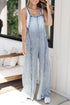 Washed Frayed Exposed Seam Wide Leg Denim Overall Jumpsuit