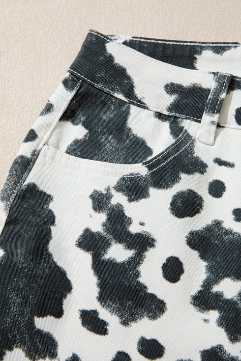 Abstract Print Metal Button Regular Fit Full Length Jeans