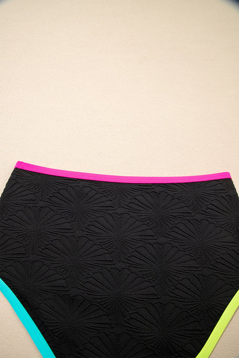 Active Textured Floral V Neck Crisscross Backless Tankini