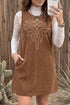 Geometric Embroidery Sleeveless Corduroy Shift Mini Dress