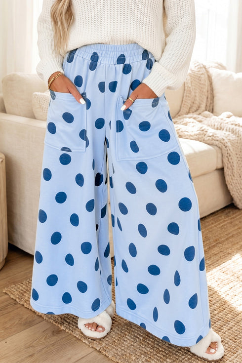 Polka Dot Wide Leg Smocked Elastic Waist Pants