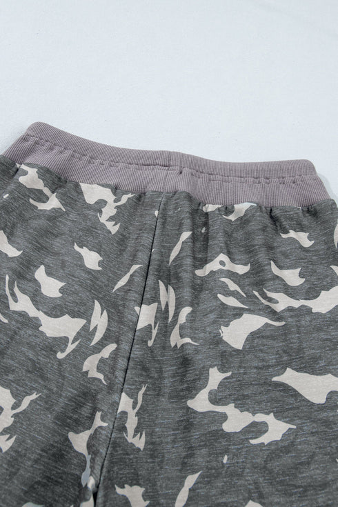 Camouflage Print Drawstring Waist Cargo Barrel Pants