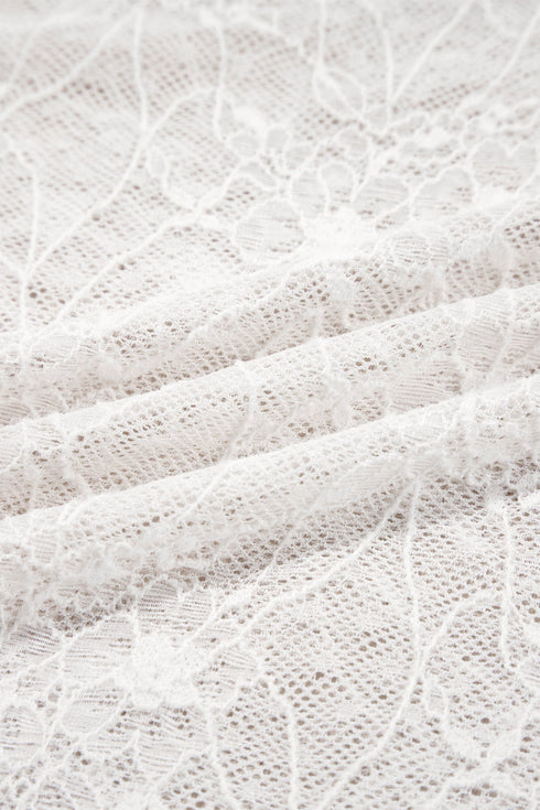 Sheer Mesh Lace Feminine Detail Long Sleeve Top
