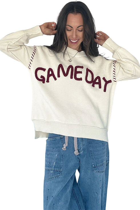 Embroidery Drop Shoulder Letter Print Pullover Sweater