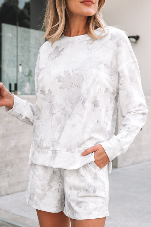 Abstract Camo Print Pullover Top And Casual Short Set