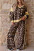 Leopard Print Long Sleeve V Neck Wide Leg Pant Set