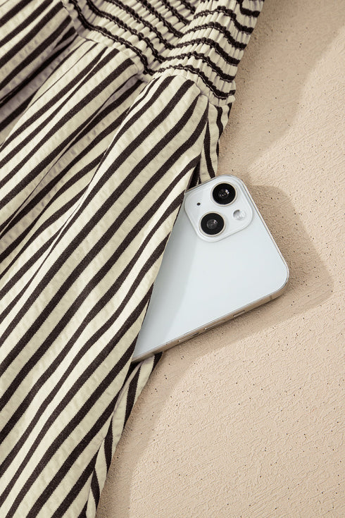 Modern Striped Zip Front Cinched High Waist Midi Dress