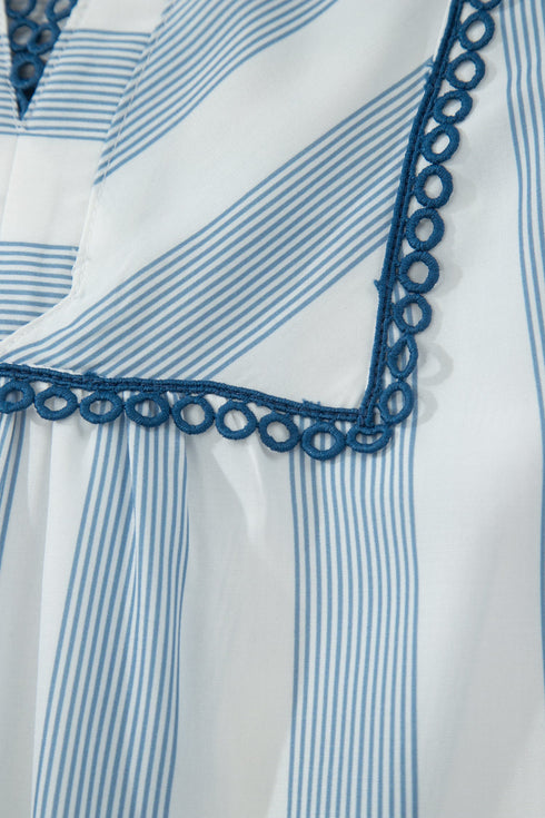 Striped Lace Detail Ruffle Trim A Line Maxi Dress