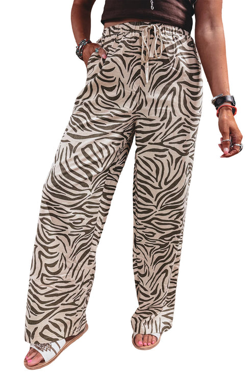 Western Print Zebra Pattern Elastic Waist Pocket Full Length Pants