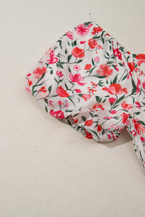 Floral Square Neck Puff Sleeve Ruffle Maxi Dress