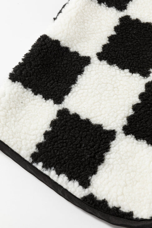 Casual Checkered Print Fleece Sherpa Collared Vest