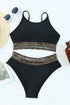 Animal Print Accent Mesh Banded Sporty Bikini Set