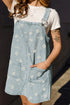 Retro Denim Floral Print Overall Mini Dress