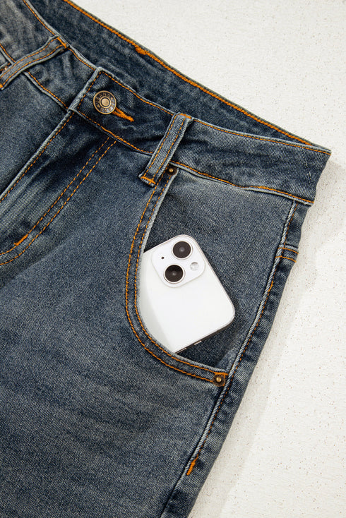 Exposed Stitching High Waist Relaxed Wide Leg Jeans