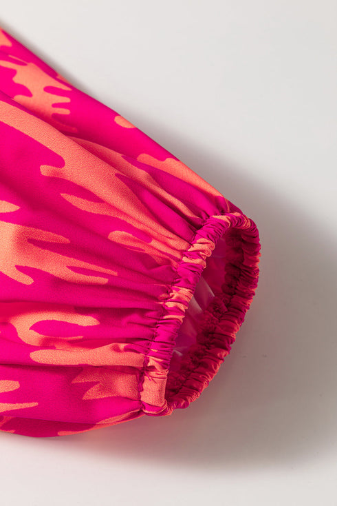 Bohemian Aztec Geometric Print Puff Sleeve Ruffled Sleepwear Set