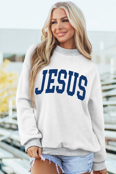 Faith Jesus Double Sided Letter Print High Neck Sweatshirt