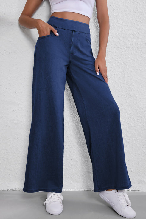 Casual Solid Loose Fit Wide Leg Jeans
