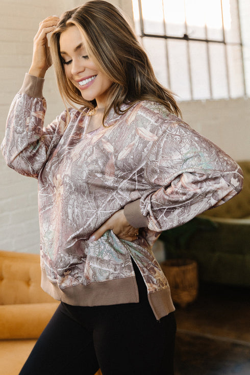 Abstract Camo Block Detail Pullover Sweatshirt