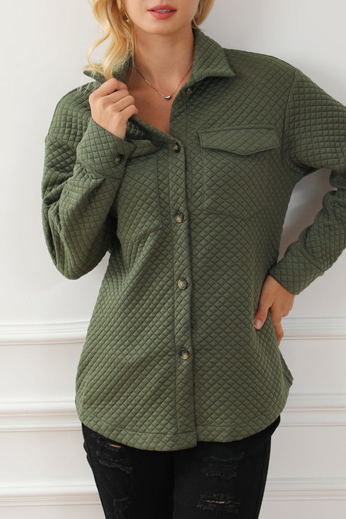 Casual Quilted Solid Button Front Flap Pocket Jacket