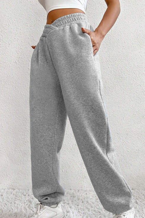 Cotton Polyester Blend Crisscross Elastic Waist Pants