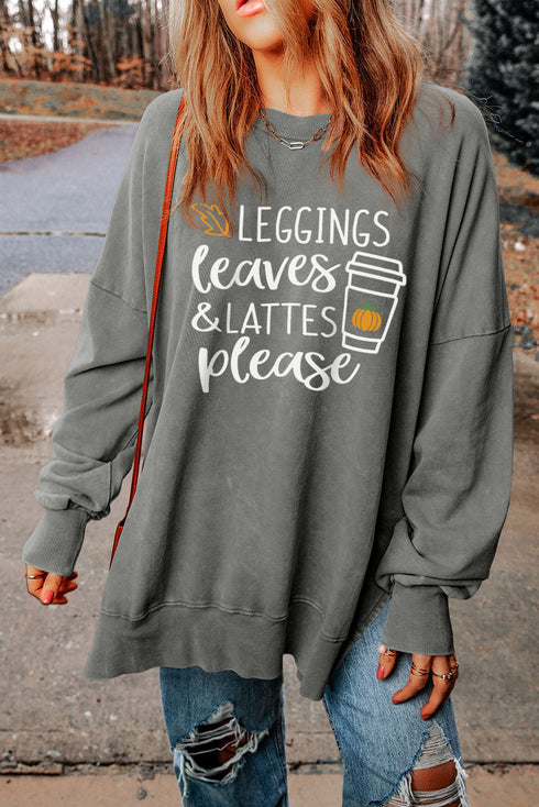 Leggings Leaves And Lattes Graphic Pullover Sweatshirt