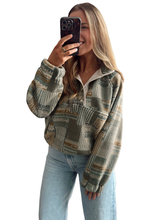Western Print Fleece Pullover Long Sleeve Fit Sweatshirt