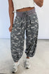 Camouflage Print Drawstring Waist Cargo Barrel Pants