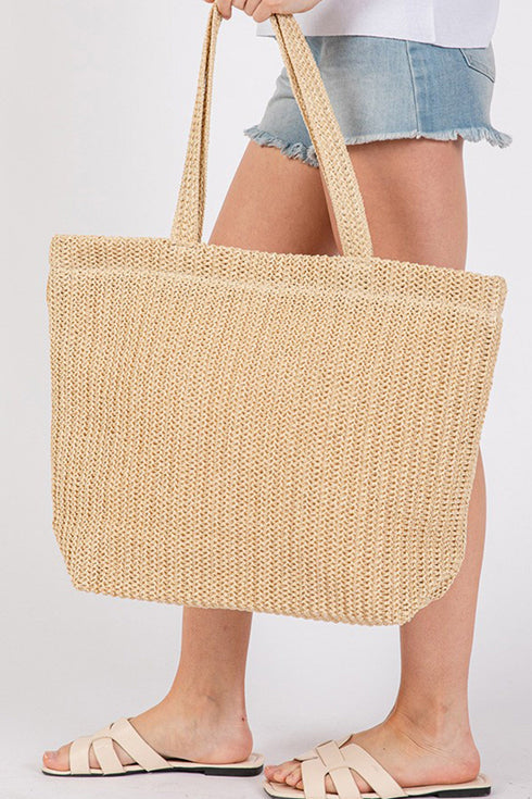 Woven Straw Textured Beach Tote Carryall Shoulder Bag